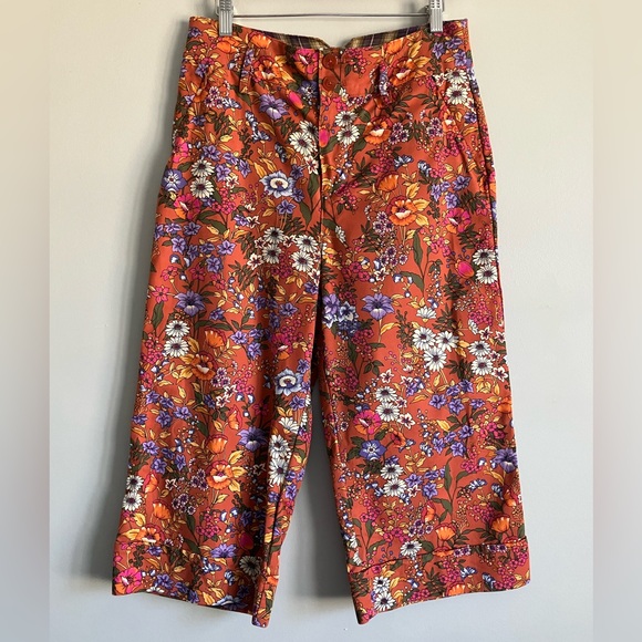 ATHROPOLOGIE MAEVE Flower Power High Rise Cropped Cotton Blend Pant Size 8 - Picture 3 of 15